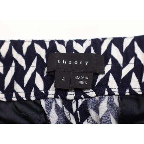 Theory Women's Silk Pull-On Geometric Printed Pants Navy Sz 4 - Picture 9 of 12
